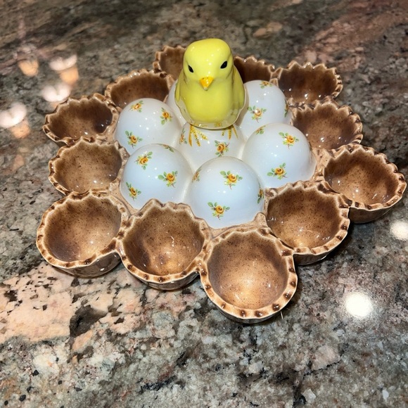 VINTAGE mid century ceramic Easter Egg Holder with cute chick - Picture 10 of 10